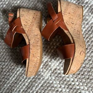 Kork-Ease Brown Tan Leather Wedge Sandals